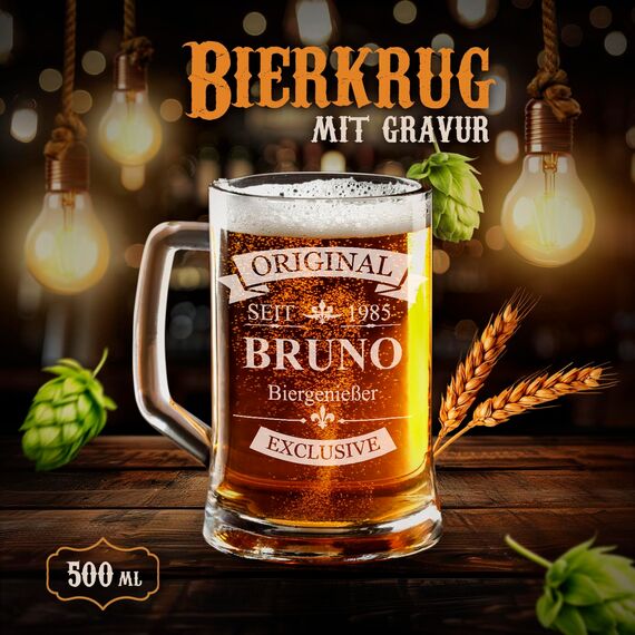 Maverton Bierkrug mit Gravur - Personalisierte Geschenke Männer - 500 ml - Geburtstagsgeschenk für Herren Bierglas Papa - Geschenkidee für Bierfreunde - Weihnachtsgeschenke - Original