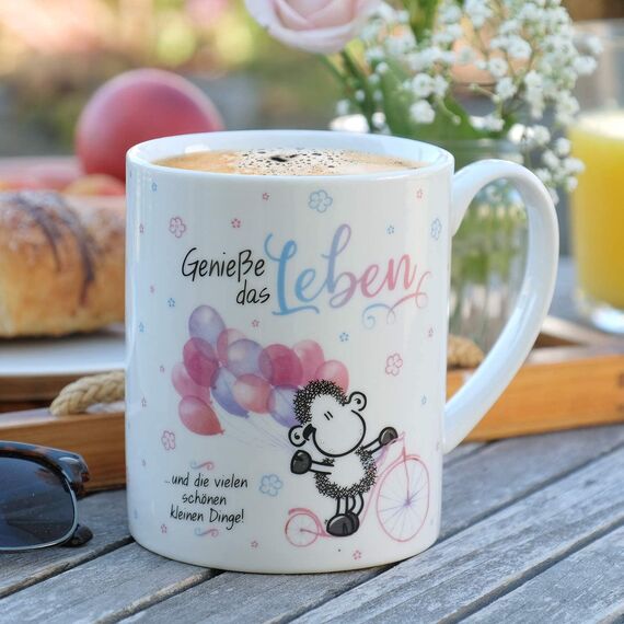 Sheepworld XL-Tasse mit Motiv "Genieße" | Große Kaffeetasse aus Porzellan, Jumbo-Becher, 60 cl, mit Spruch "Genieße das Leben" | Geschenk, Freund, Freundin | 46205