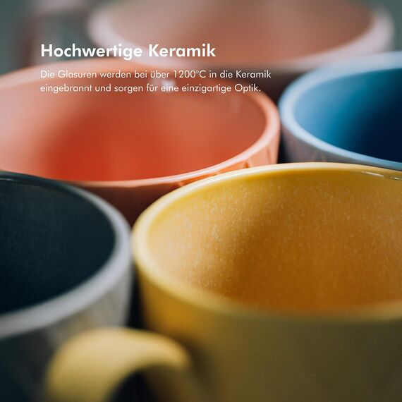 KIVY Tassen Set 6er x 400ml - Große Kaffeetassen Set 6er - Kaffeetasse groß - Teetassen Set - Kaffee Tassen Sets - Kaffeebecher Keramik Becher - Bechersets - Kaffeepott Modern - Kaffeehäferl