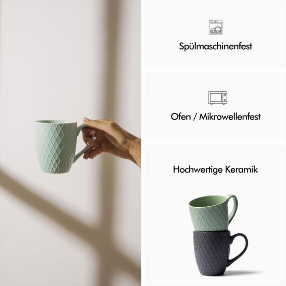 KIVY Tassen Set 6er x 400ml - Große Kaffeetassen Set 6er - Kaffeetasse groß - Teetassen - Kaffee Tassen Sets - Kaffeebecher Keramik Becher Set - Bechersets - Kaffeepott Modern - Kaffeehäferl