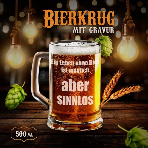 Maverton Bierkrug mit Gravur - personalisiert - 500 ml - Geburtstagsgeschenk für Herren - Geschenkidee für Bierfreunde - Weihnachtsgeschenke - Vorliebe