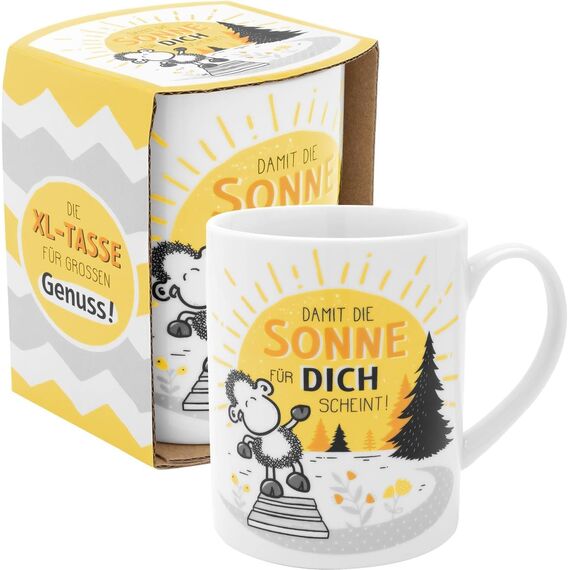Sheepworld XL-Tasse Motiv "Sonne" | Große Tasse aus Porzellan, Jumbo-Tasse, 60 cl, Tasse mit Spruch | Geschenk, Freund, Freundin | 47548, Gelb