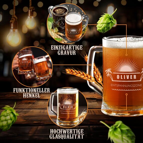 Maverton Bierkrug mit Gravur - personalisiert - 500 ml - Geburtstagsgeschenk für Herren - Geschenkidee für Bierfreunde - Weihnachtsgeschenke - Relax
