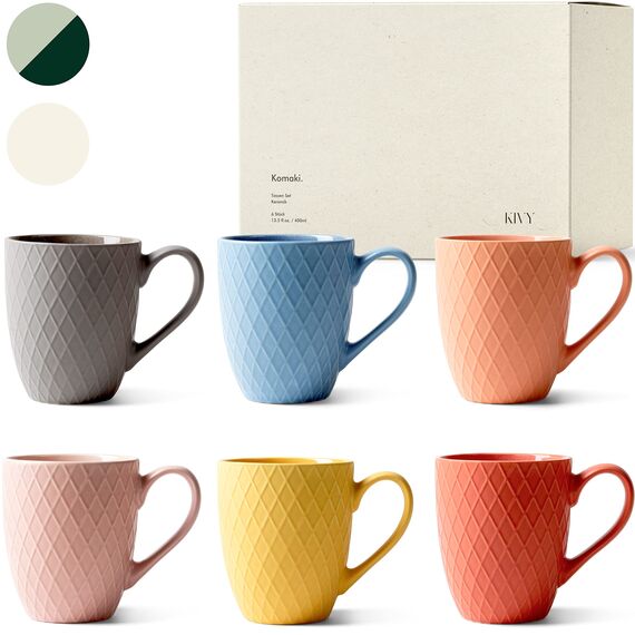 KIVY Tassen Set 6er x 400ml - Große Kaffeetassen Set 6er - Kaffeetasse groß - Teetassen Set - Kaffee Tassen Sets - Kaffeebecher Keramik Becher - Bechersets - Kaffeepott Modern - Kaffeehäferl