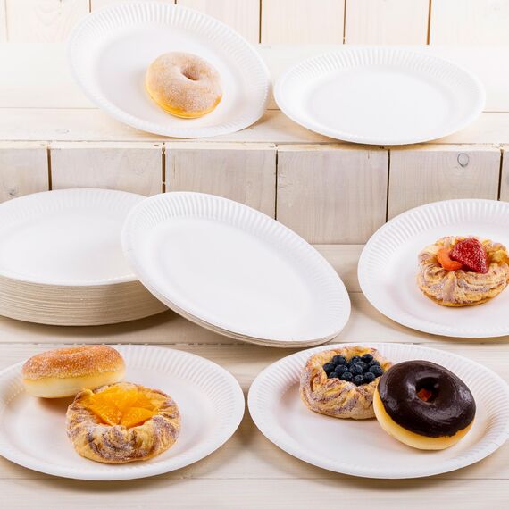 HEKU große Pappteller Ø 23cm, 100 Stück, weiß I 100% Kompostierbar I Robustes 220g/m² Frischfaser I Ideal für verschiedenste Anlässe I Umweltfreundliche Einwegteller