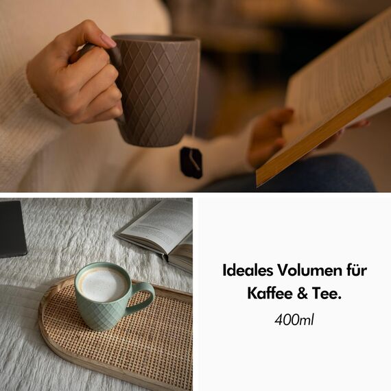 KIVY Tassen Set 6er x 400ml - Große Kaffeetassen Set 6er - Kaffeetasse groß - Teetassen - Kaffee Tassen Sets - Kaffeebecher Keramik Becher Set - Bechersets - Kaffeepott Modern - Kaffeehäferl