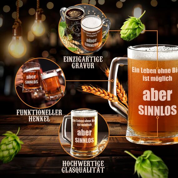 Maverton Bierkrug mit Gravur - personalisiert - 500 ml - Geburtstagsgeschenk für Herren - Geschenkidee für Bierfreunde - Weihnachtsgeschenke - Vorliebe