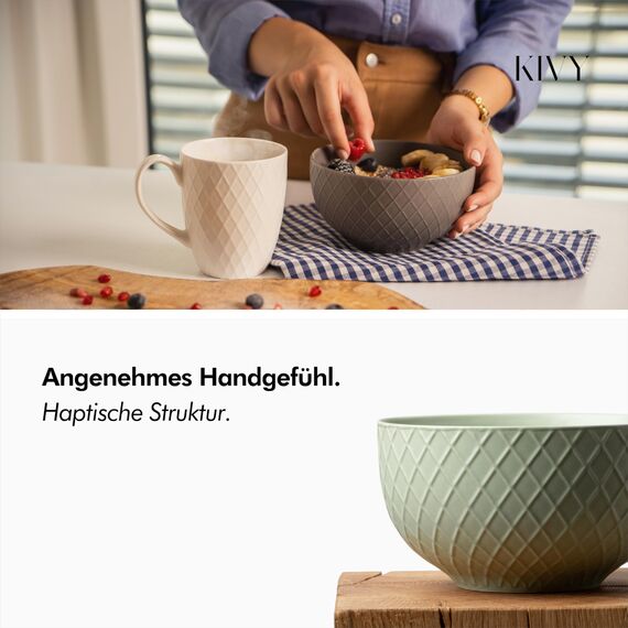 KIVY Müslischalen Keramik - 6 x 850ml - Große Bowls für Müsli & Suppen - Suppenschüssel - Bowl Schüssel Groß - Müslischüsseln - Suppenschalen Set - Schalen Set - Müsli Schüssel Keramik