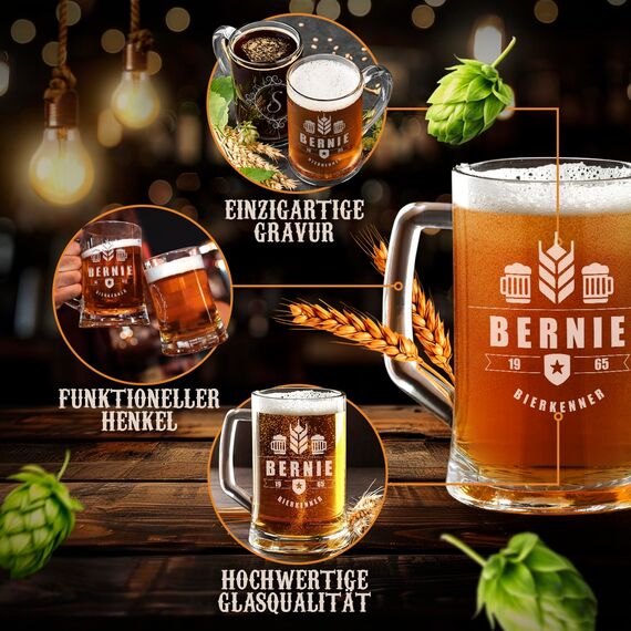 Maverton Bierkrug mit Gravur - personalisiert - 500 ml - Geburtstagsgeschenk für Herren - Geschenkidee für Bierfreunde - Weihnachtsgeschenke - Bierkenner