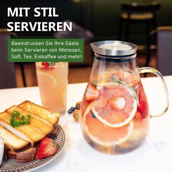 SUSTEAS 2 Liter 70 Unzen Glas Karaffe Krug mit Deckel und Auslauf, Wasserkaraffe, Eistee Krug, Saft Krug, für hausgemachte Getränke/Eistee/Milch/Kaffee/Wein