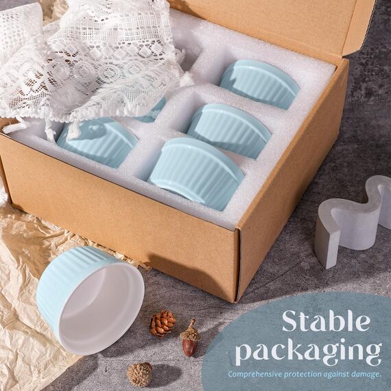 Highkit Creme Brulee Schälchen 6 Stück, 9 cm - 200 ml Souffle Förmchen Backofenfest, Souffleeförmchen Schüsseln, Creme Brulee Schalen, Keramikförmchen Ofenfeste Förmchen, Ragout Fin Schalen,Blau