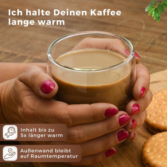 LAPRESO® Latte Macchiato Gläser doppelwandig 6er Set 350ml - Doppelwandige Gläser modernes Design Cappuccino Tassen Teegläser aus Borosilikatglas