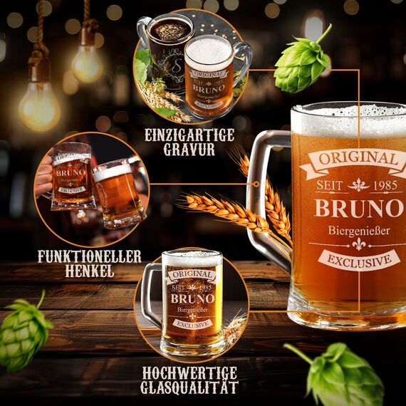 Maverton Bierkrug mit Gravur - Personalisierte Geschenke Männer - 500 ml - Geburtstagsgeschenk für Herren Bierglas Papa - Geschenkidee für Bierfreunde - Weihnachtsgeschenke - Original