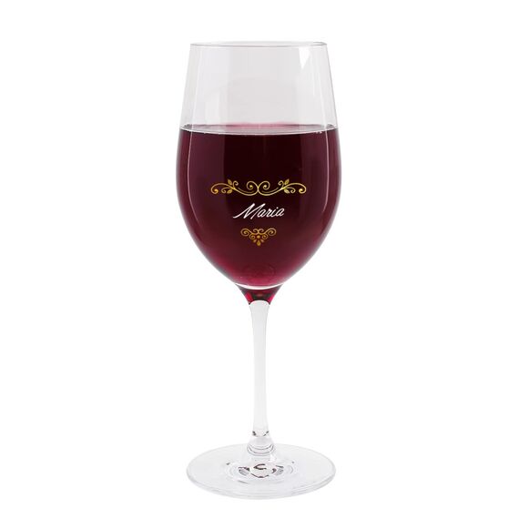 Herz & Heim® schönes Geschenk für die Frau Weinglas mit Personalisierung zu Weihnachten oder zum Geburtstag goldenes Ornament mit Bögen