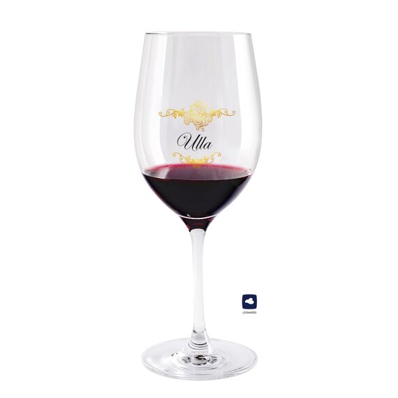 Herz & Heim® schönes Geschenk für die Frau Weinglas mit Personalisierung zu Weihnachten oder zum Geburtstag goldene Weinrebe