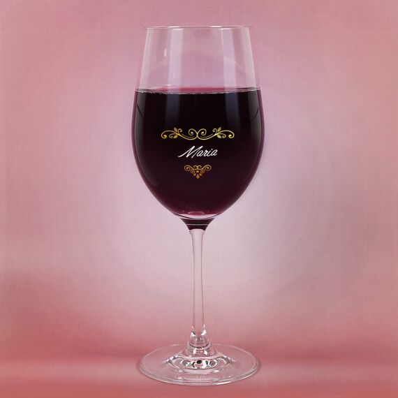 Herz & Heim® schönes Geschenk für die Frau Weinglas mit Personalisierung zu Weihnachten oder zum Geburtstag goldenes Ornament mit Bögen