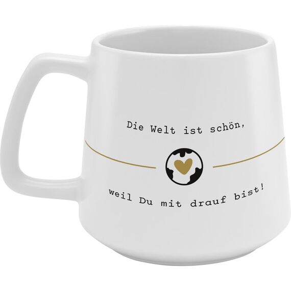 GRUSS & CO Tasse konisch "Welt" | Kaffeebecher aus Steinzeug, 43 cl, mehrfarbig mit Spruch | Geschenk Freunde, Geburtstag, Ostern, Weihnachten | 48994