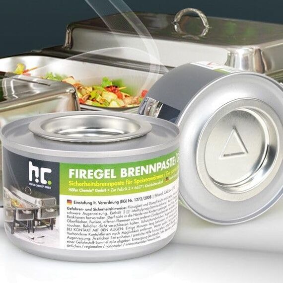 Höfer Chemie Firegel Brennpaste 12 x 200g - Zum Warmhalten von Speisen - Für Chafing Dish & Buffet - Aus Natürlichem Bioethanol - ca. 2,5 h Brenndauer
