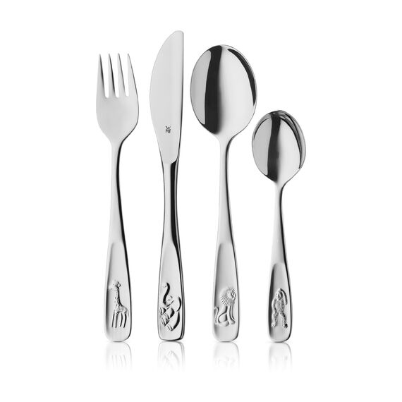 WMF Tiere Kinderbesteck Set Set 4-teilig, Kinderbesteck Edelstahl, Besteck Kinder ab 3 Jahre, Cromargan poliert, Universalverpackung