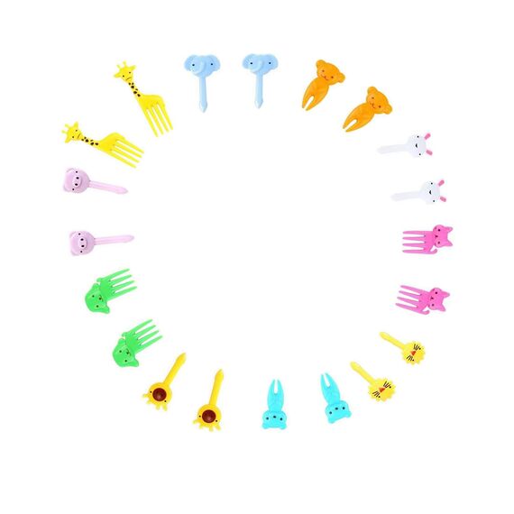 Obstgabeln Kinder Bento Box Zubehör Spieße Tiere Food Picks Plastik Gabeln Mini Dessertgabeln für Kuchen Desserts Obst (Zufällig) (20STK-N)
