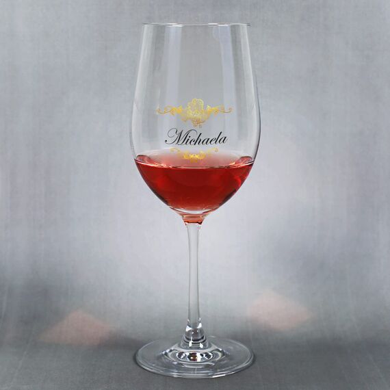 Herz & Heim® schönes Geschenk für die Frau Weinglas mit Personalisierung zu Weihnachten oder zum Geburtstag goldene Weinrebe