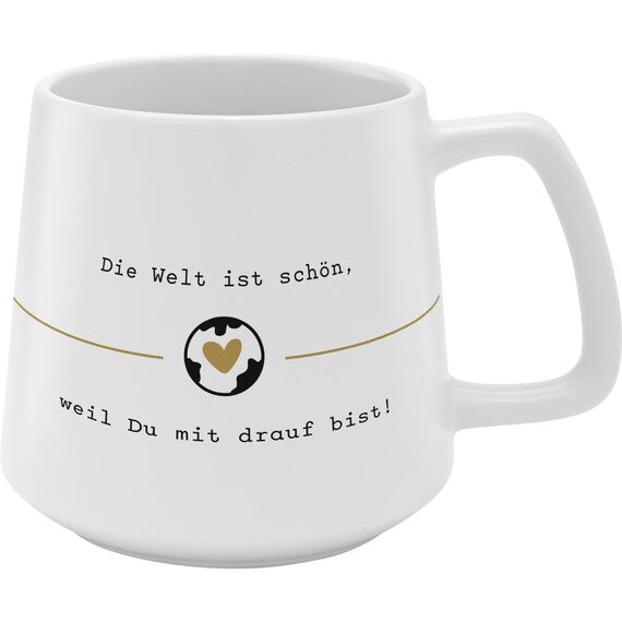 GRUSS & CO Tasse konisch "Welt" | Kaffeebecher aus Steinzeug, 43 cl, mehrfarbig mit Spruch | Geschenk Freunde, Geburtstag, Ostern, Weihnachten | 48994