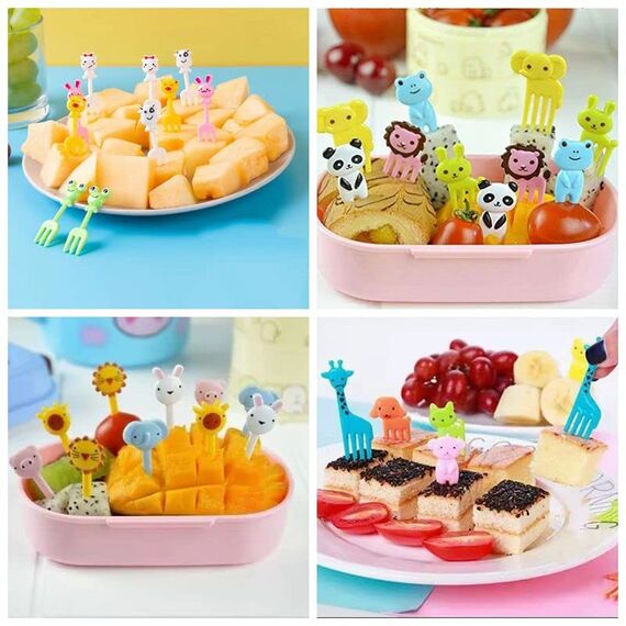 55 STK Obstgabeln Kinder Bento Box Zubehör Spieße Tiere Food Picks Plastik Gabeln Mini Dessertgabeln für Kuchen Desserts Obst (Zufällig) (112STK)