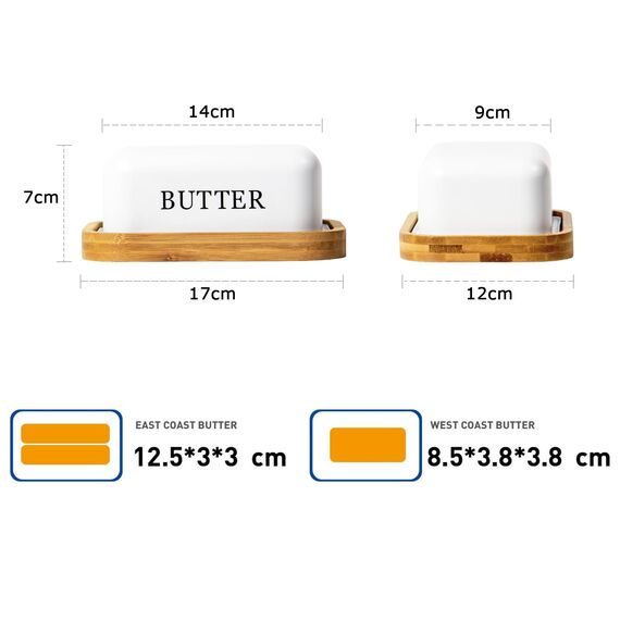 Sylando Butterdose, Butterglocke für 250 g Butter, Butter Dish aus Edelstahl, Butterschale mit Holzdeckel, Weiß