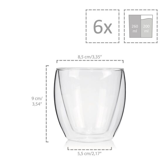 Sänger | Doppelwandige Gläser Café, 6-teiliges Gläser-Set, Cappuccino Gläser doppelwandig, Thermo Gläser Kaffee | 200 ml