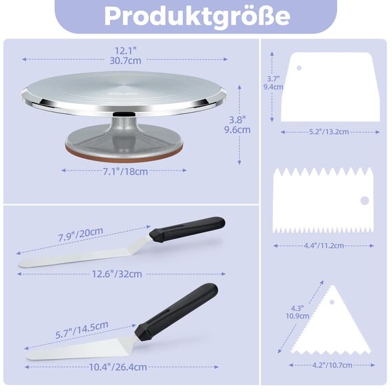 Ohuhu Tortenplatte Drehbar, Aluminiumlegierung Drehteller Torte 30 cm mit 2 Streichpaletten und 3 Teigschaber, Drehbare Tortenplatte für Tortendekoration & Backen, Tolle Geschenkidee