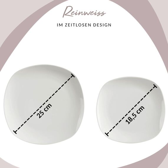 SÄNGER | Kombiservice Bilgola in weiß, 16-teiliges Geschirrset aus Porzellan für 4 Personen, Teller, Tassen, Schalen, Eckiges Design | PREMIUM COLLECTION