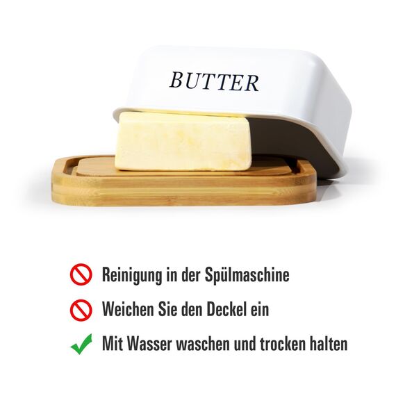 Sylando Butterdose, Butterglocke für 250 g Butter, Butter Dish aus Edelstahl, Butterschale mit Holzdeckel, Weiß