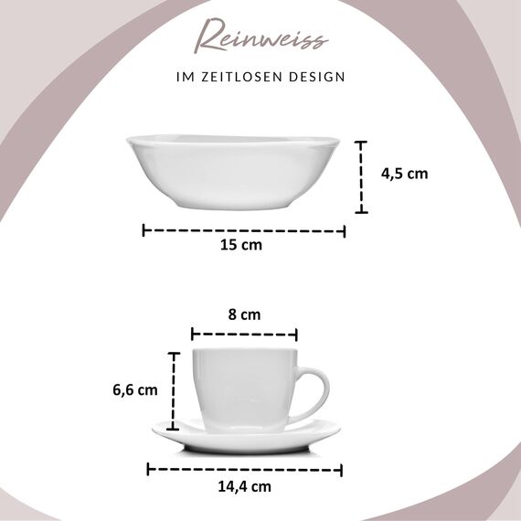 SÄNGER | Geschirrservice Bilgola in Weiß, 36-teiliges Geschirrset für 6 Personen, Teller-Set aus Porzellan, Komplettservice | PREMIUM COLLECTION