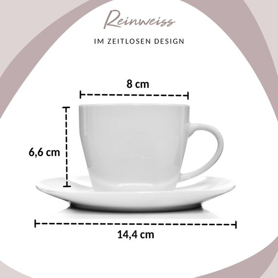 SÄNGER | 12-teiliges Kaffeetassen Set Bilgola aus Porzellan, Kaffee Geschirrset für 6 Personen, Tassen & Untersetzer, Eckiges Design 150 ml | PREMIUM COLLECTION