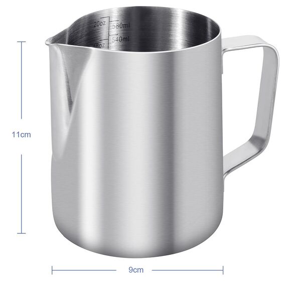 Anpro Milchkännchen, 600ml Milk Pitcher Milchkanne aus Edelstahl, perfekt für Cappuccino, Milchaufschäumer, Silber, MEHRWEG