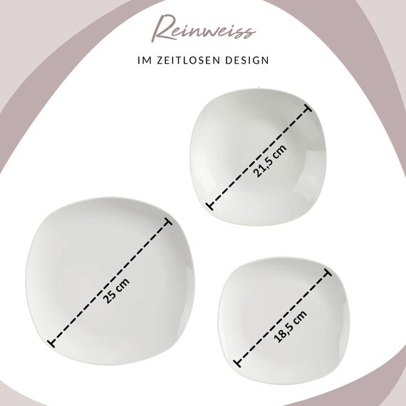 SÄNGER | Geschirrservice Bilgola in Weiß, 36-teiliges Geschirrset für 6 Personen, Teller-Set aus Porzellan, Komplettservice | PREMIUM COLLECTION