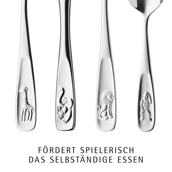 WMF Tiere Kinderbesteck Set Set 4-teilig, Kinderbesteck Edelstahl, Besteck Kinder ab 3 Jahre, Cromargan poliert, Universalverpackung