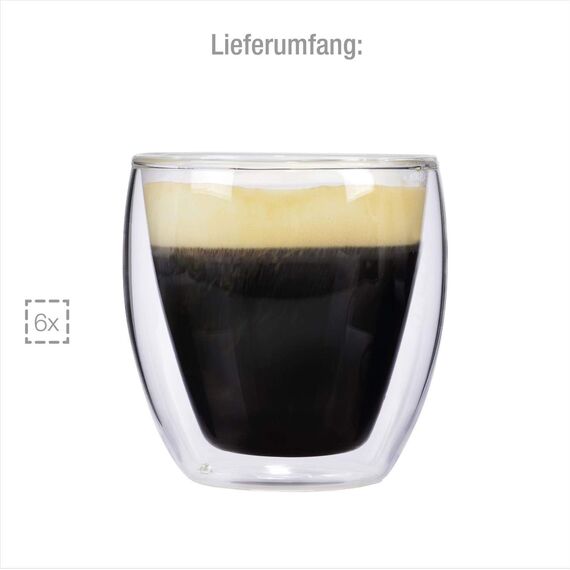 Sänger | Doppelwandige Gläser Café, 6-teiliges Gläser-Set, Cappuccino Gläser doppelwandig, Thermo Gläser Kaffee | 200 ml