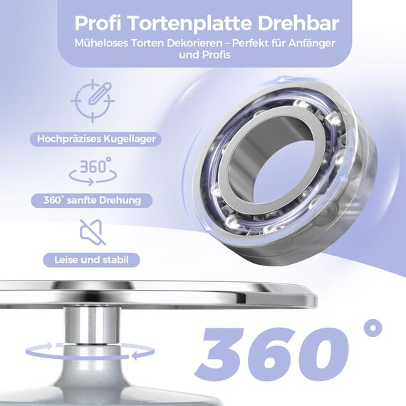Ohuhu Tortenplatte Drehbar, Aluminiumlegierung Drehteller Torte 30 cm mit 2 Streichpaletten und 3 Teigschaber, Drehbare Tortenplatte für Tortendekoration & Backen, Tolle Geschenkidee