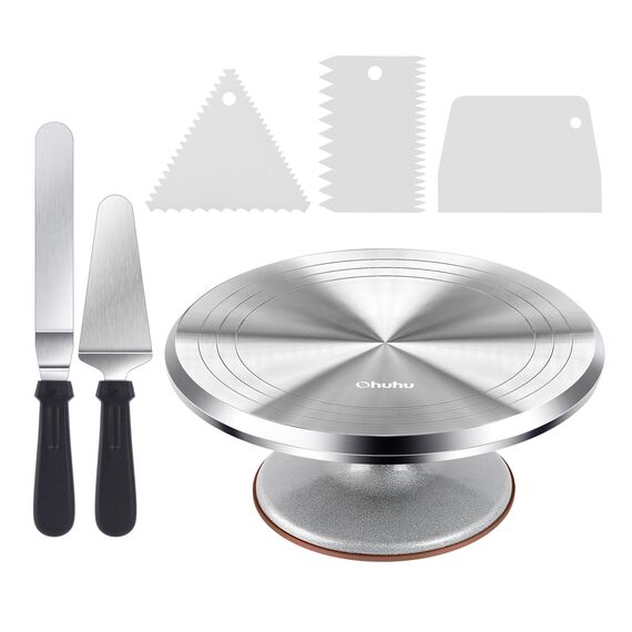 Ohuhu Tortenplatte Drehbar, Aluminiumlegierung Drehteller Torte 30 cm mit 2 Streichpaletten und 3 Teigschaber, Drehbare Tortenplatte für Tortendekoration & Backen, Tolle Geschenkidee