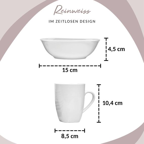 SÄNGER | Kombiservice Bilgola in weiß, 16-teiliges Geschirrset aus Porzellan für 4 Personen, Teller, Tassen, Schalen, Eckiges Design | PREMIUM COLLECTION
