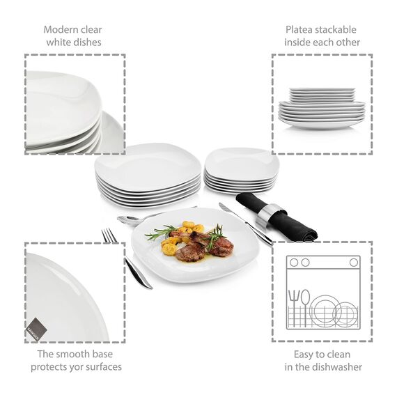 SÄNGER | Tafelservice Bilgola aus Porzellan in weiß, 12-teiliges Geschirrset für 6 Personen, Klassisches Design, Runde Teller | PREMIUM COLLCETION