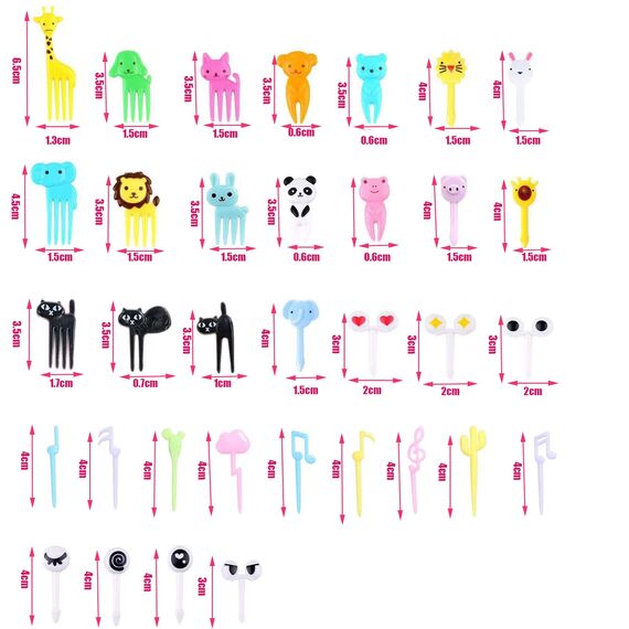 55 STK Obstgabeln Kinder Bento Box Zubehör Spieße Tiere Food Picks Plastik Gabeln Mini Dessertgabeln für Kuchen Desserts Obst (Zufällig) (55STK)