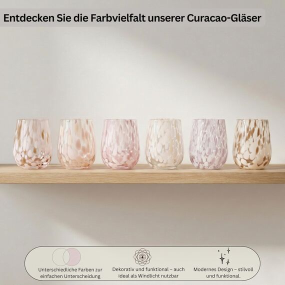 Sänger Trinkgläser Set Curacao 4-teiliges Gläser Set für 4 Personen aus Glas, Wasserglas, Weiß Rosa, elegantes Design, Alltag, Familienessen, Büro, Outdoor Saftgläser Set | 320 ml