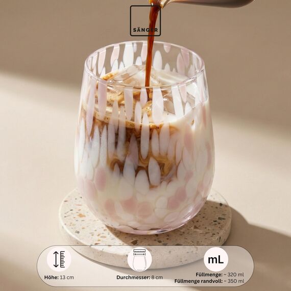 Sänger Trinkgläser Set Curacao 4-teiliges Gläser Set für 4 Personen aus Glas, Wasserglas, Weiß Rosa, elegantes Design, Alltag, Familienessen, Büro, Outdoor Saftgläser Set | 320 ml