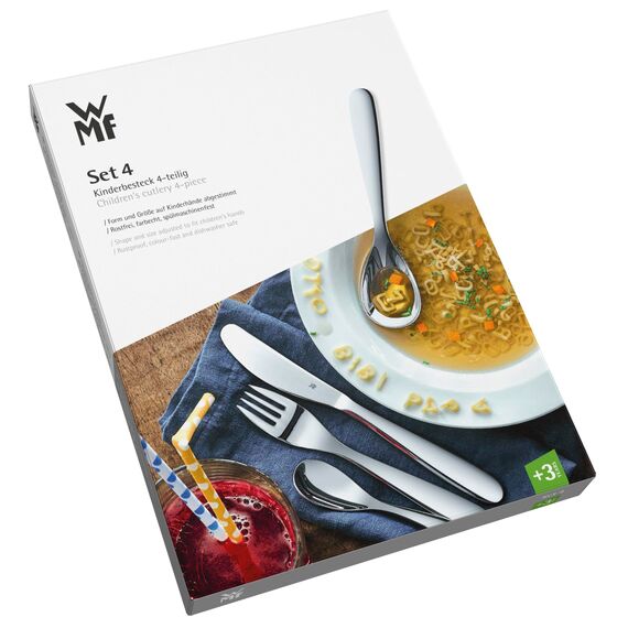 WMF Tiere Kinderbesteck Set Set 4-teilig, Kinderbesteck Edelstahl, Besteck Kinder ab 3 Jahre, Cromargan poliert, Universalverpackung