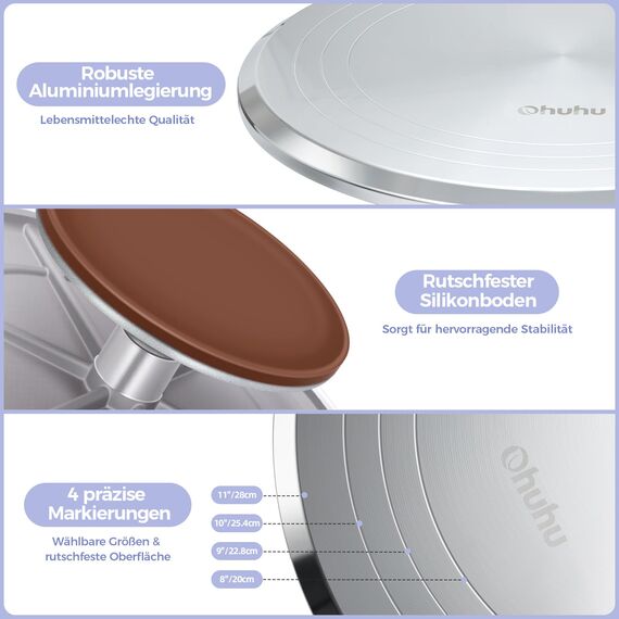 Ohuhu Tortenplatte Drehbar, Aluminiumlegierung Drehteller Torte 30 cm mit 2 Streichpaletten und 3 Teigschaber, Drehbare Tortenplatte für Tortendekoration & Backen, Tolle Geschenkidee