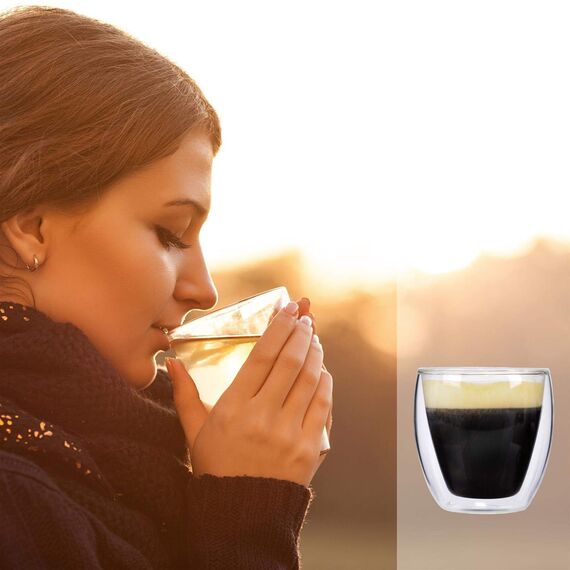 Sänger | Doppelwandige Gläser Café, 6-teiliges Gläser-Set, Cappuccino Gläser doppelwandig, Thermo Gläser Kaffee | 200 ml