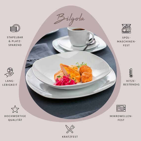 Sänger | Suppenteller Bilgola tief, 6-teiliges Set aus Porzellan, Suppenschalen, Teller Set, Weiß 350 ml | PREMIUM COLLECTION