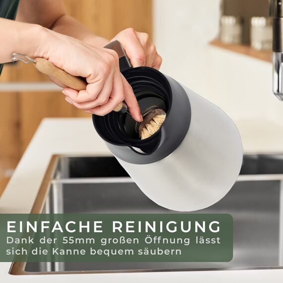 WALDWERK Thermoskanne (1,5L) - Kaffeekanne aus doppelwandigem 304 Edelstahl - Isolierkanne mit tropffreiem Ausguss - Kaffeekanne Thermo